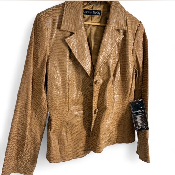 Pamela McCoy Brown Snakeskin Leather Blazer, Size L New - Picture 3 of 8
